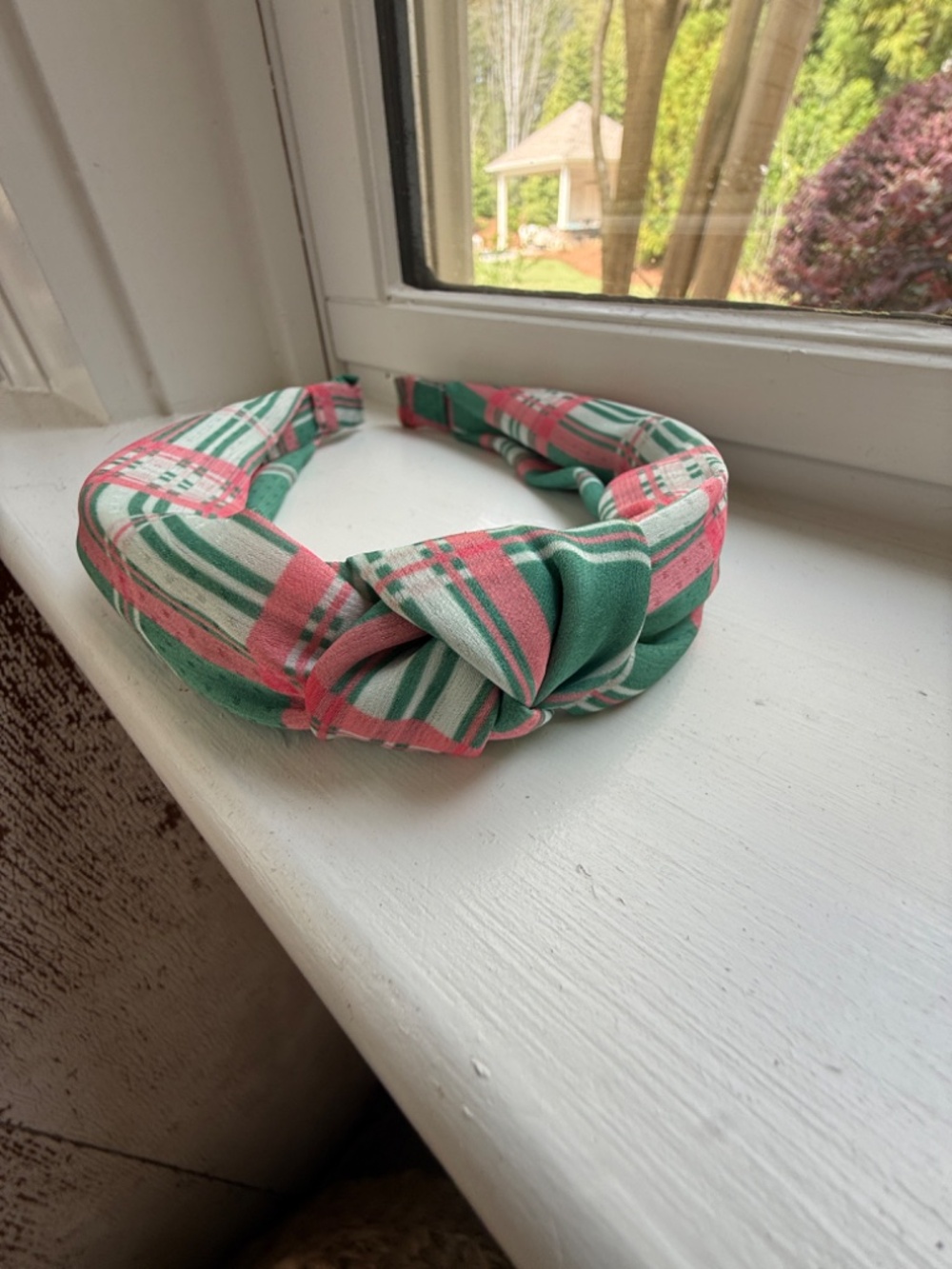 NWT Anthropologie Green Preppy Checkered Knotted Headband - Picture 3 of 7